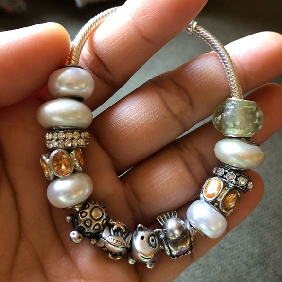 Pandora Jewelry Authentic Pandora Snake Bracelet With 4 Charms